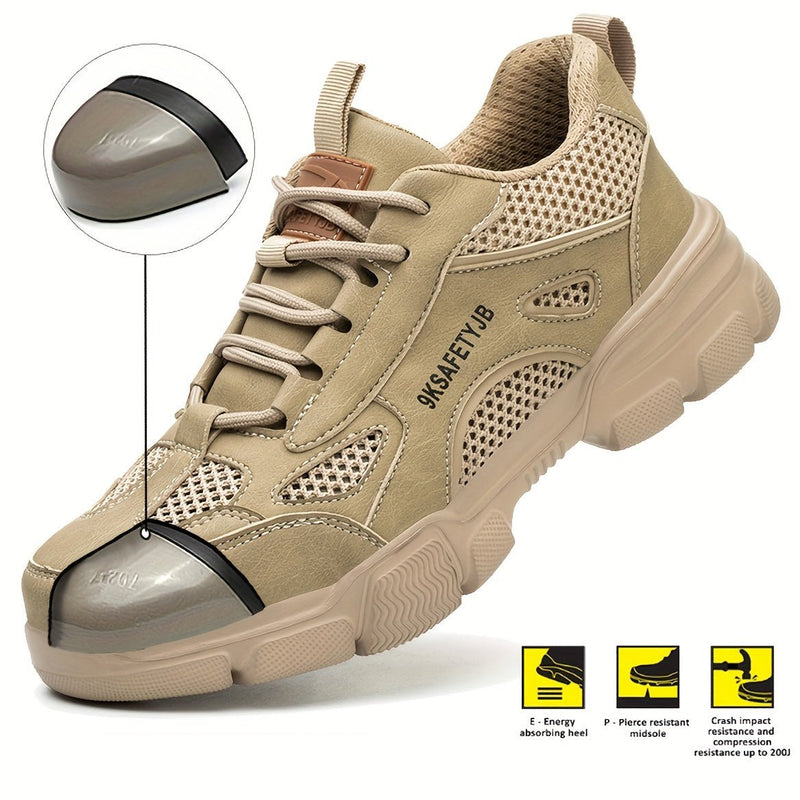 Zapatos De Seguridad Para El Trabajo Antideslizantes A Prueba De Pinchazos Con Punta De Acero Para Hombres, Zapatillas De Deporte De Construcción Industrial Tejidas Transpirables - SACASUSA