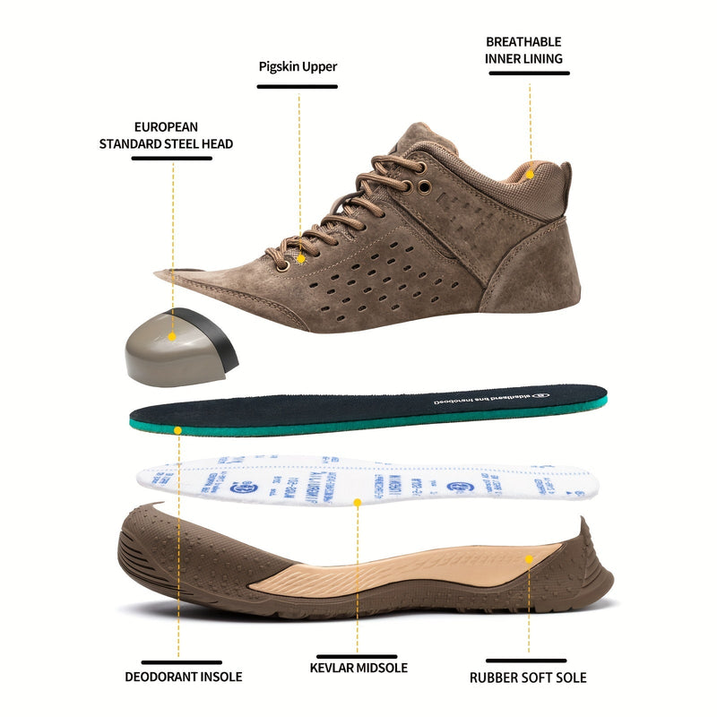 Zapatos de Trabajo de Cuero Transpirable con Punta de Acero para Todas las Estaciones: Antigolpes, Antipinchazos, Botas de Seguridad Altas con Suela de Goma Antideslizante - SACASUSA