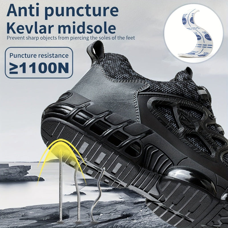 Zapatos de trabajo modernos con punta de acero para hombre con hebilla giratoria, cómodas para deporte antideslizantes y transpirables - SACASUSA